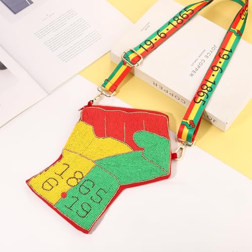 Image of Juneteenth Purse for Women Beaded Afro Freedom Crossbody Purse Shoulder Bag Black History Month African Outfit Gift