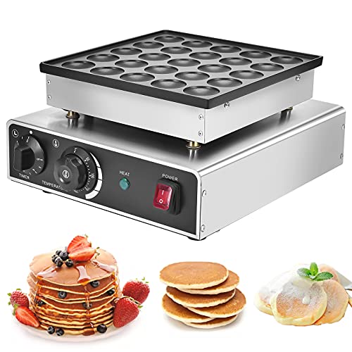 Adasea 25Pcs Mini Dutch Pancake Baker Maker, 950W Commercial Electric Nonstick Poffertje Maker, Dorayaki Pancake Maker Muffin Maker Machine for Home, Restaurants, Cafes, Shops