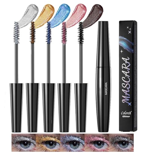 Glitter Mascara Set, 5Colors Shimmer Sparkle Color Mascara for eyelashes, Waterproof, Long Lasting...