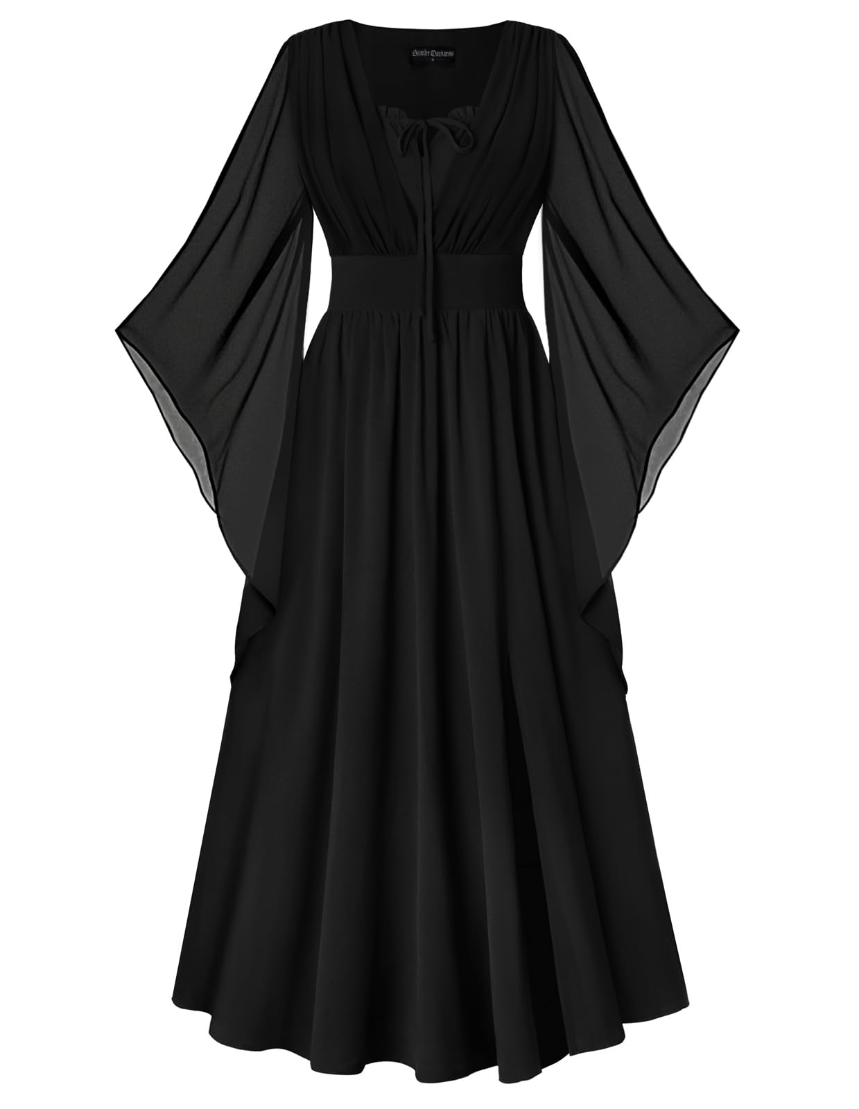 SCARLET DARKNESS Damen Renaissance Kleid 3/4 Ärmel Hohe Taille Schlitz vorne Sommerkleid V-Neck Mittelalter Maxi Kleider