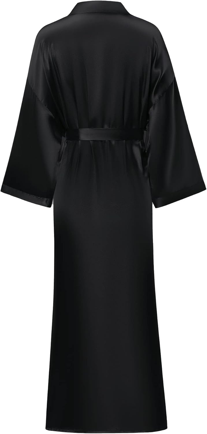 Women's Long Silk Robes Long Satin Robes Long Kimono Robes Floral Silky Bathrobes Dressing Gown, One Size - Image 2