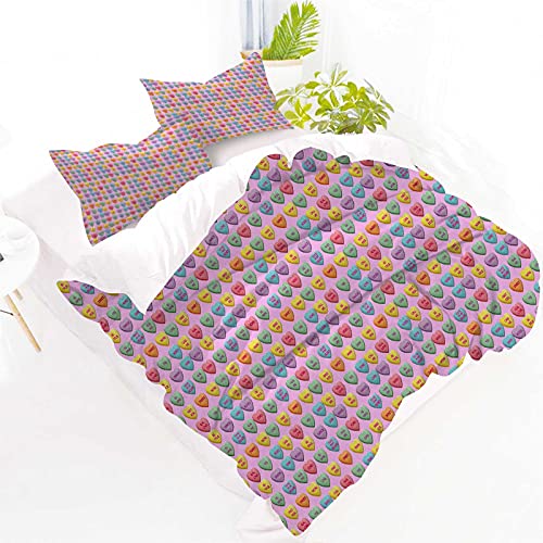 Hearts Candies Candy Hearts Bedding Set,Pattern Design Design Comforter Cover Set ,Decorative 3 Piece Bedding Set With 2 Pillow Cover ,Twin Size #TOP1