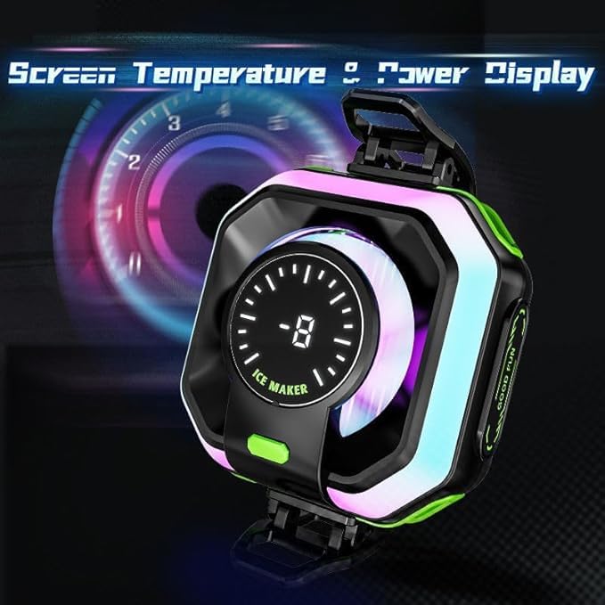 Image of TYROCX Magnetic Mobile Cooler with LED Temperature Display, RGB Semiconductor Phone Cooling Fan for Gaming, Dual Attachment (Magnet & Clips), Type-C, Universal for iOS /Android
