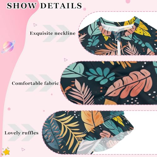 Colorful Tropical Palm Trees Leaves Girls Long Sleeve Swimsuit Rashguard Swimwear One Piece Bathing Suit 212177113