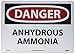 NMC D475AB OSHA Sign, Legend "DANGER - ANHYDROUS AMMONIA", 14" Length x 10" Height, Aluminum, Red/Black on White