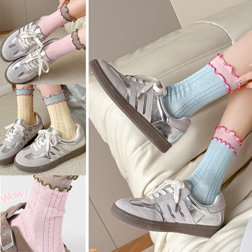 Women Girls Summer Ruffle Turn-Cuff Casual Crew Socks Ultrathin Cute Breathable Knit Cotton Colorful Sock4