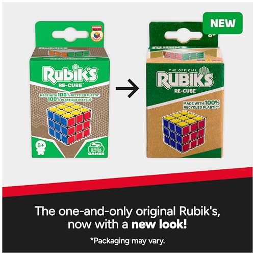 Image of Rubik's Cube, Re-Cube, The Original 3x3 Cube Made with 100% Recycled Plastic, Problem-Solving Brain Teaser, Color-Matching Puzzle, Fidget Toy, Sensory Puzzle, for Ages 8 & Up