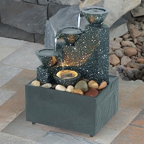 Well Being Tabletop Cascading Fountain Miniature Three Tier Bowl Water Feature, Multicolour