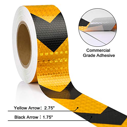Arrow Reflective Safety Tape 2 Inch X100 Feet Caution Reflector Waterproof Outdoor Conspicuity Tape For Vehicles, Trailers, Boats, Signs (Black And Yellow) #TOP2