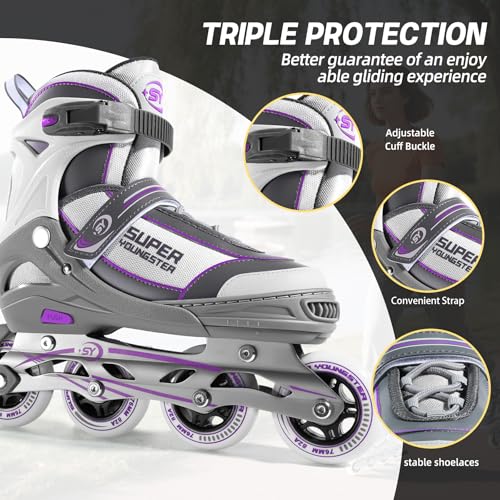 SUPER YOUNGSTER Women\'s Adjustable Inline Skate, Roller Skates Blades for Female Adults - Thumbnail 6