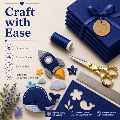 Image of Navy Blue Large Felt Fabric 36 inch x 36 inch (1 Square Yard), 1mm Stiff Felt Sheet, Nonwoven Fabric for Crafts, DIY Projects, Art, Sewing, Lining & Decorations