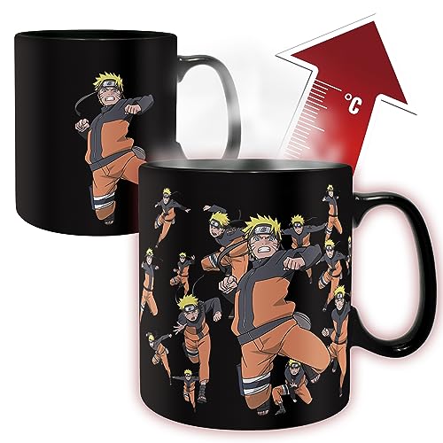 ABYSTYLE Naruto Shippuden Naruto Clone Jutsu Heat Change Ceramic Color Changing Coffee Tea Mug 16 Oz. & Coaster Gift Set Anime Manga Drinkware Home & Kitchen Gift 2 Pcs
