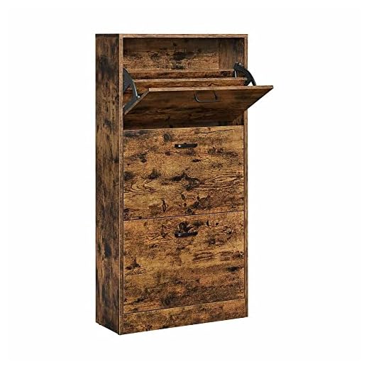 VASAGLE Meuble à Chaussures à 3 abattants, Placard de Rangement à 3 Niveaux, 3 Compartiments, pour Petite entrée, Salon, Chambre, 60 x 24 x 120 cm (L x l x H), Marron Rustique LBC030X01