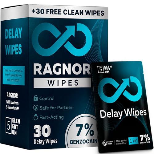 7% Benzocaine Delay Wipes for Long Last for Men - Fast-Acting Formula 30 Individually Wrapped Wipes for Him with Vitamin E Chamomile & Aloe Vera