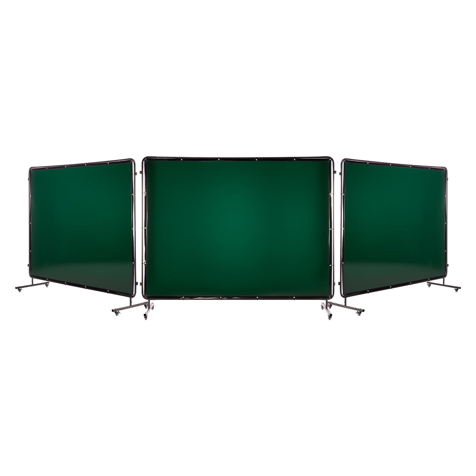 VEVOR Schweißvorhang mit Rahmen, 3-teilig, 1740 x 2340 mm, flammhemmende Vinyl-Schweißschutzwand mit 12 Rädern & 6-stufigem UV-Schutz für Werkstatt-/Industrieanwendungen, Dunkelgrün