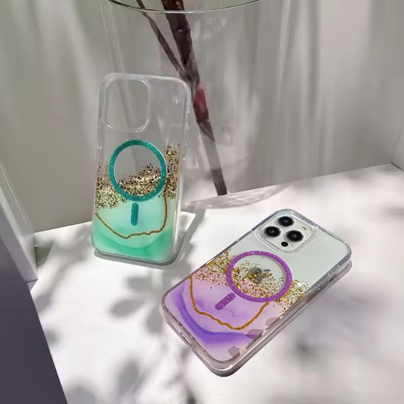 Image of mobistyle Compatible with iPhone 14 Pro | Magentic Glitter Gradian Elegant | Camera Lens Protection Back Cover Case for Women Girls iPhone 14 Pro (Purple)
