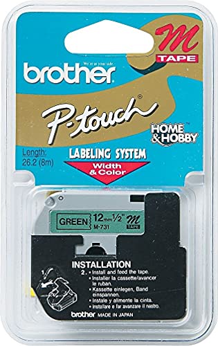 Brother Tape Cartridge 0.5IN Wide, Non-laminated Black On Green (M731) - image 2