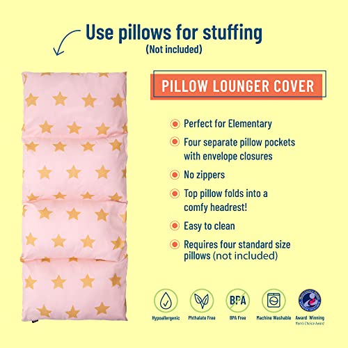 Wildkin Kids Floor Lounger For Boys And Girls, Travel-Friendly And Perfect For Sleepovers, Requires 4 Standard Size Pillows (Not Included), Measures 69.5 X 27 Inches (Pink And Gold Stars) #TOP1