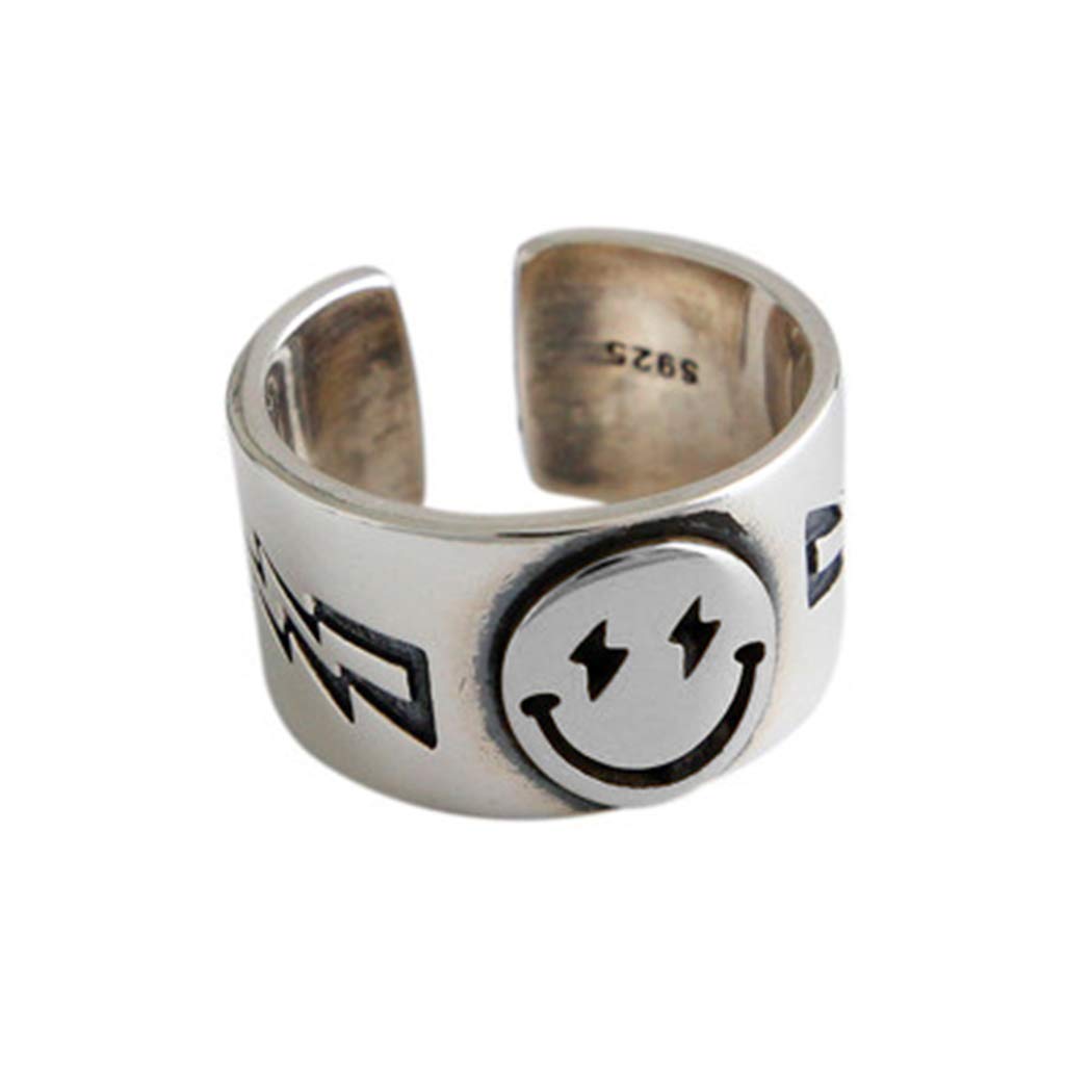 Yean Silver Statement Ring Vintage Rings Smiling Face Band Ring for Women and Girls