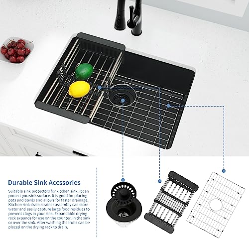 Image of Black Kithcen Sink, 23 Inch Undermount Kitchens Sinks, 23 inchx 18 inchx 8 inch Small Matte Black Bar Sinks, 23 x18 Granite Composite Quartz stone Kitchen Sink With Accessories