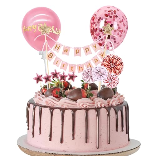 Tortendeko Rosa 12 Stück Happy Birthday Cake Topper Kuchendeko Geburtstag Happy Birthday Kuchen Deko Torten Deko Tortenaufleger Personalisiert Cake Decoration Set für Junge Mädchen