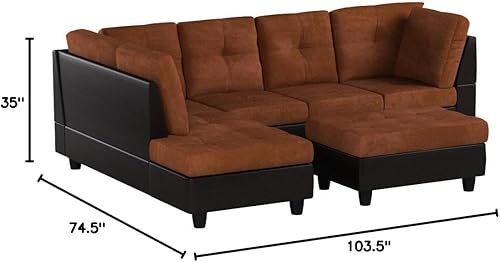 Miniatura 8 de Beverly Fine Furniture Andes - Juego de sofá de microfibra con piel sintética con otomana, color rojo frambuesa Marrón Chocolate,Rojo frambuesa