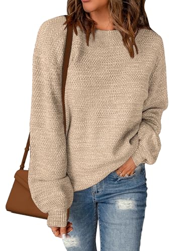 Image of Sucolan Oversized Sweaters for Women Heathered Long Sleeve Crew Neck Pullover Knit Sweater Casual Fall Tops 2024 Fashion