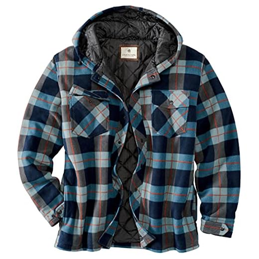 Legendary Whitetails Men's Standard Ranger Quilted Fleece Shirt Jacket-Casual Snap Front Hooded Regular Fit, Navy Haze Plaid, Large