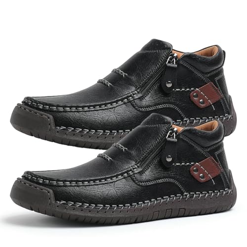 Tuthrav - Zapatos de conducción de cuero para hombre, hechos a mano, botas de conducción de cuero de primera calidad, puntera ancha, soporte de arco, Black, 41 1/3 EU