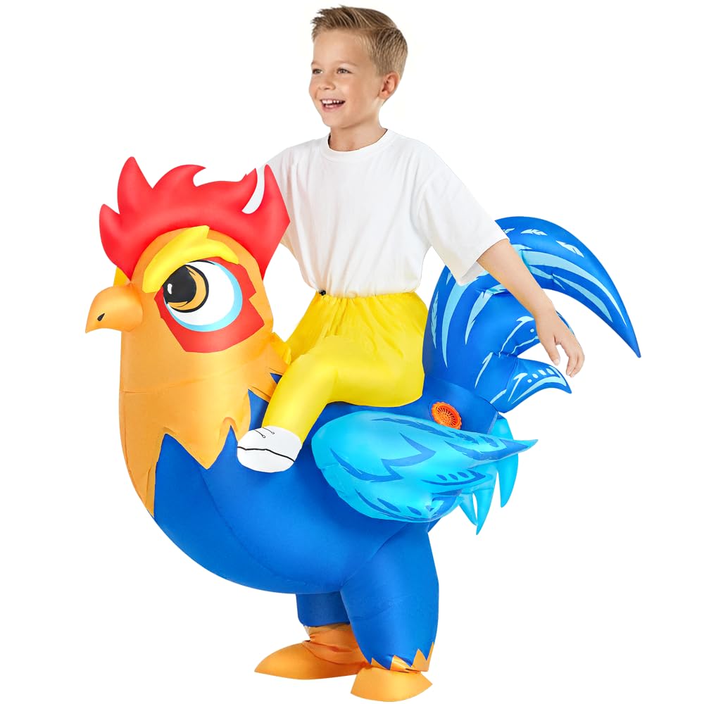 Inflatable Chicken Costume Kids Rooster Ride On Blow Up Halloween Costume For Girls Boys