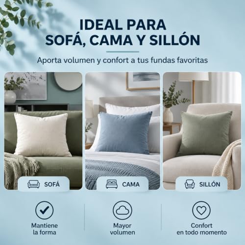 Miniatura 7 de Forentex Relleno De Cojín Blanco 50x70 Cm Pack De 2 Fibra Virgen Siliconada, Hipoalergénico, Suave Y Transpirable, Alta Recuperación
