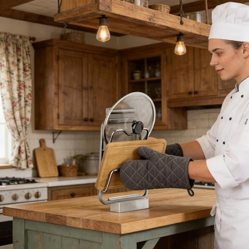 Wall Mounted Organizer, Pot Lid Holder, Heat Resistant Rest with Stainless Build, Drip Tray Storage with Easy Clean, Kitchen Utensil Rack with Space Saving Design, Lid Storage for Stove Counter – Image 4