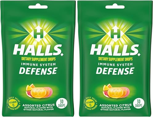 Halls Cough Drops, Assorted Citrus, 30-ct (Pack of 2)