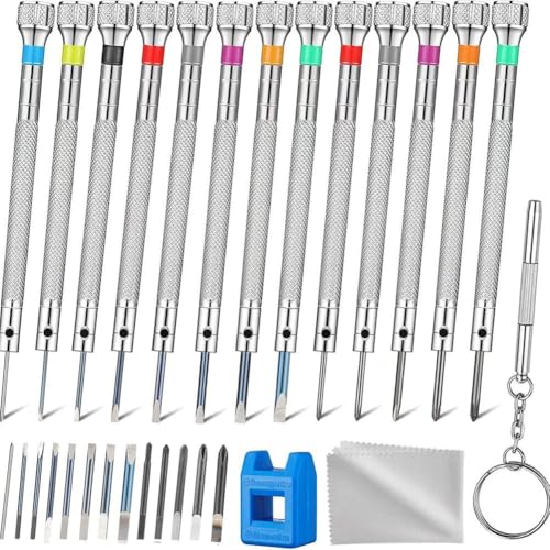 Quystetes Juego de 13 Destornilladores para Relojes con 13 Hojas de Repuesto Adicionales de 0,2 A 2,0 mm para Gafas y Gafas de Sol