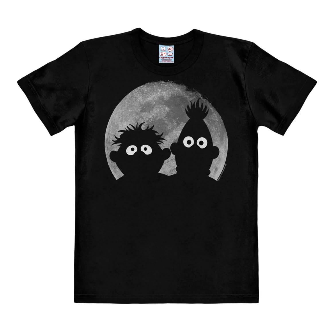 Logoshirt® Sesamstrasse Ernie & Bert Mond T-Shirt Damen & Herren | Offiziell lizenzierter Sesamstrasse-Fanartikel, 100% Baumwolle, Ernie & Bert vor dem Vollmond, hochwertiger Frontprint