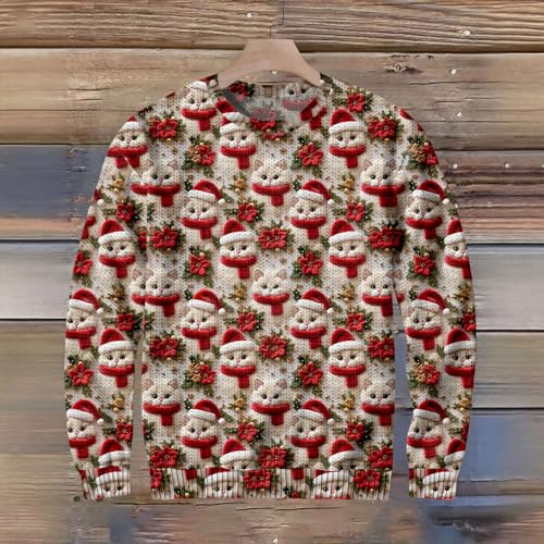 Men Pullover Sweater Cute Novelty Y2k Lined Long Sleeve Pullover Funny Christmas Big and Tall Sweaters for Men3