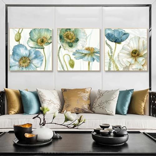 Affiches fleurs de lotus 3 pièces 80x80 cm sans cadre pour salon