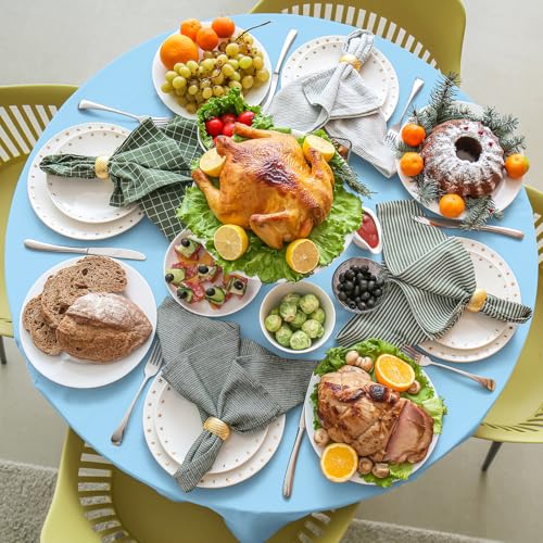 Image of 16 Pack Light Blue Plastic Tablecloth for Round Tables, Premium Decorative Baby Blue Disposable Table Cloths for Parties, Round Party Table Cover for Birthday Wedding Baby Shower Party, 84 Inch