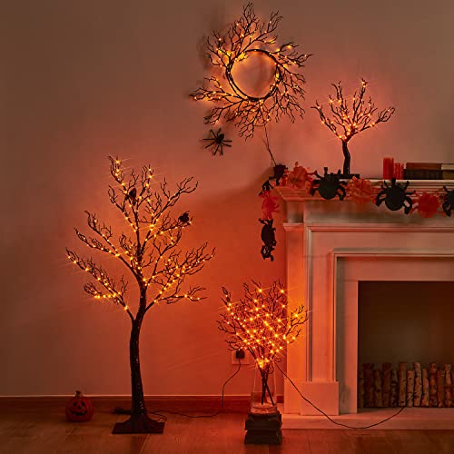 LITBLOOM Halloween Tree with Lights Plug in 4FT 150 Orange Fairy Lights, Lighted Black Spooky Tree for Indoor Outdoor Home Fall Halloween Decoration3
