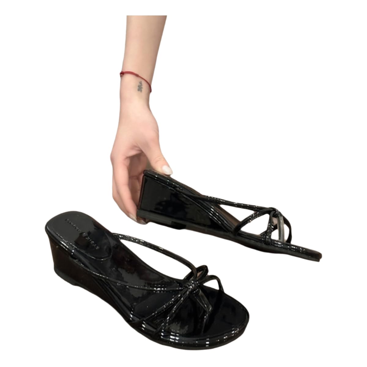 Sandali Donna A Tacco Alto Cuneo Estivo da Outdoor Strap Stretto Flip-Flops Casual-black-39