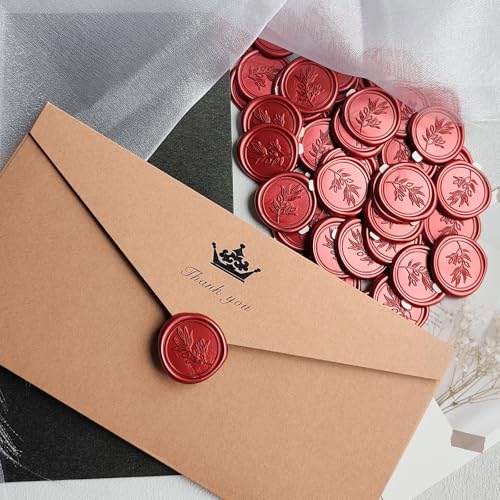 50 Pcs Red Wax Seal Stickers Self- Adhesive Wedding Invitation Seal Stickers, Perfect for Invitation Cards, Envelopes Christmas Cards, Gift Wrapping, Party Menu Decor