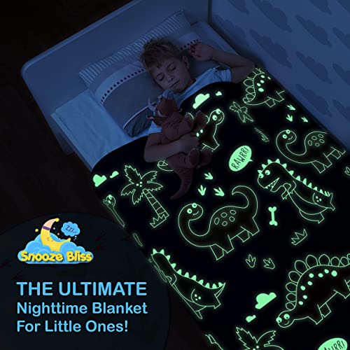 Image of Glow in The Dark Dinosaur Blanket for Boys -Soft Plush Blue Fleece Throw Blanket. Great Dinosaur Gifts for Kids, Grandkids, Baby, Toddler, Birthday, Christmas! 8+ Hour Glow. (50 inchX60 inch)