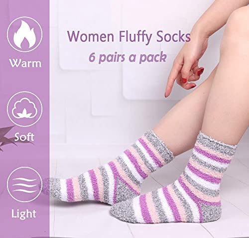 JaosWish Fuzzy Socks for Women，Fluffy Socks Warm Soft Girls Socks Sleeping Christmas Cozy Plush Sock 6 Pairs3