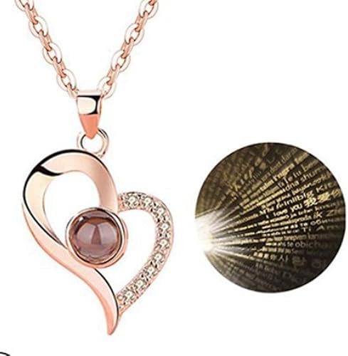 VLAMU Preserved Rose Romantic Valentines Gifts for Her, I Love You Necklace 100 Languages Birthday Gifts for Girlfriend, Promise Necklace Gifts for