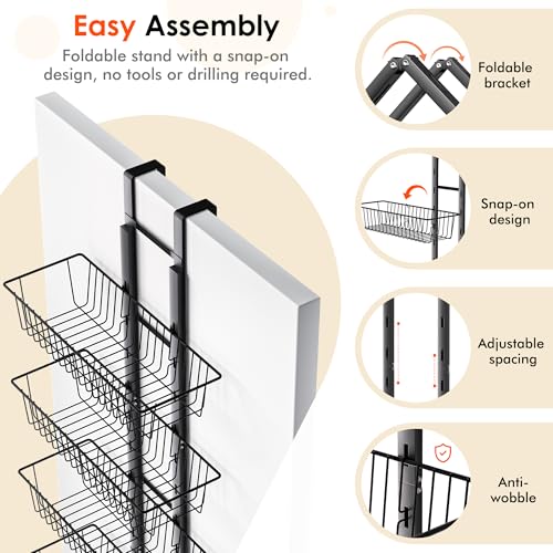 LUXEAR 6-Tier Over the Door Pantry Organizer - Adjustable, Foldable Metal Storage for Kitchen, Laundry, and Bathroom