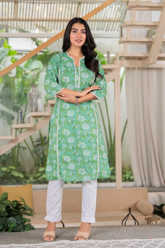 Image of Women's Pure Cotton Floral Printe Straight Single Kurti