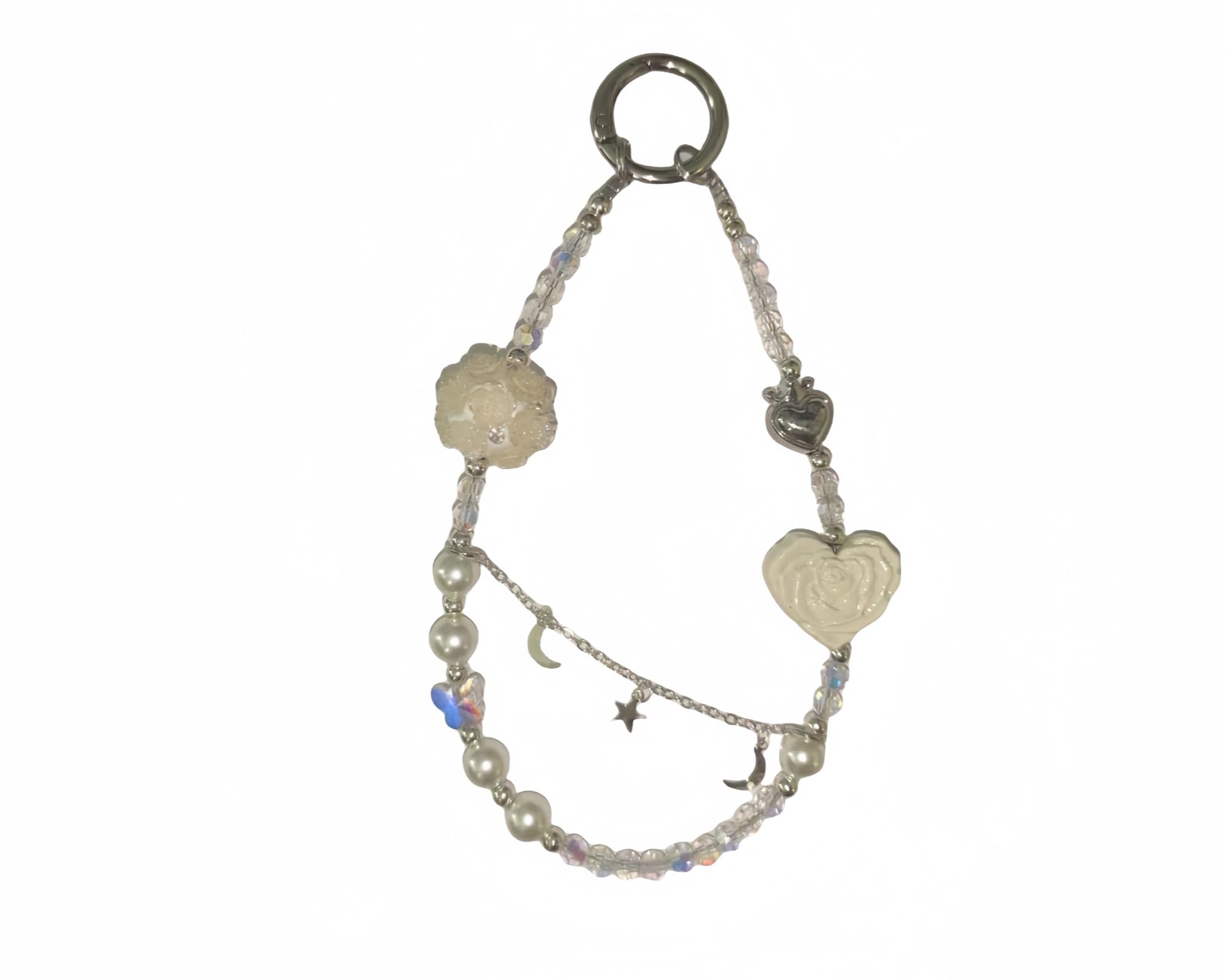 Mokburrim Phone Charm Bead Chain Cell Accessories Y2K Wrist Lanyard for Case (White)