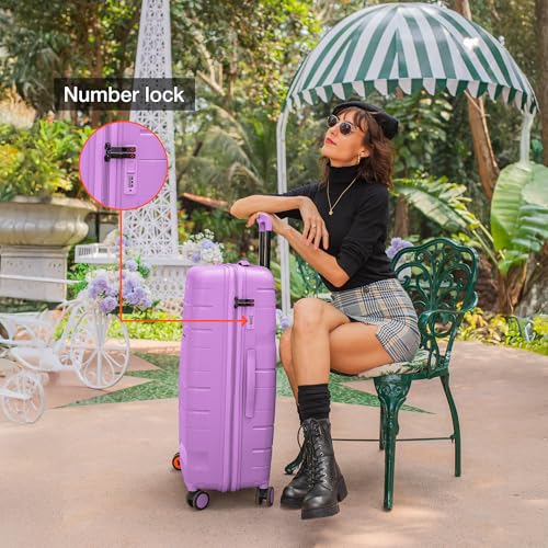Image of Nasher Miles Paris Hard-Sided Polypropylene Check-in Luggage 28 inch | 75cm | 8 Wheels Large Trolley Bag for Travel | Suitcase (Purple)