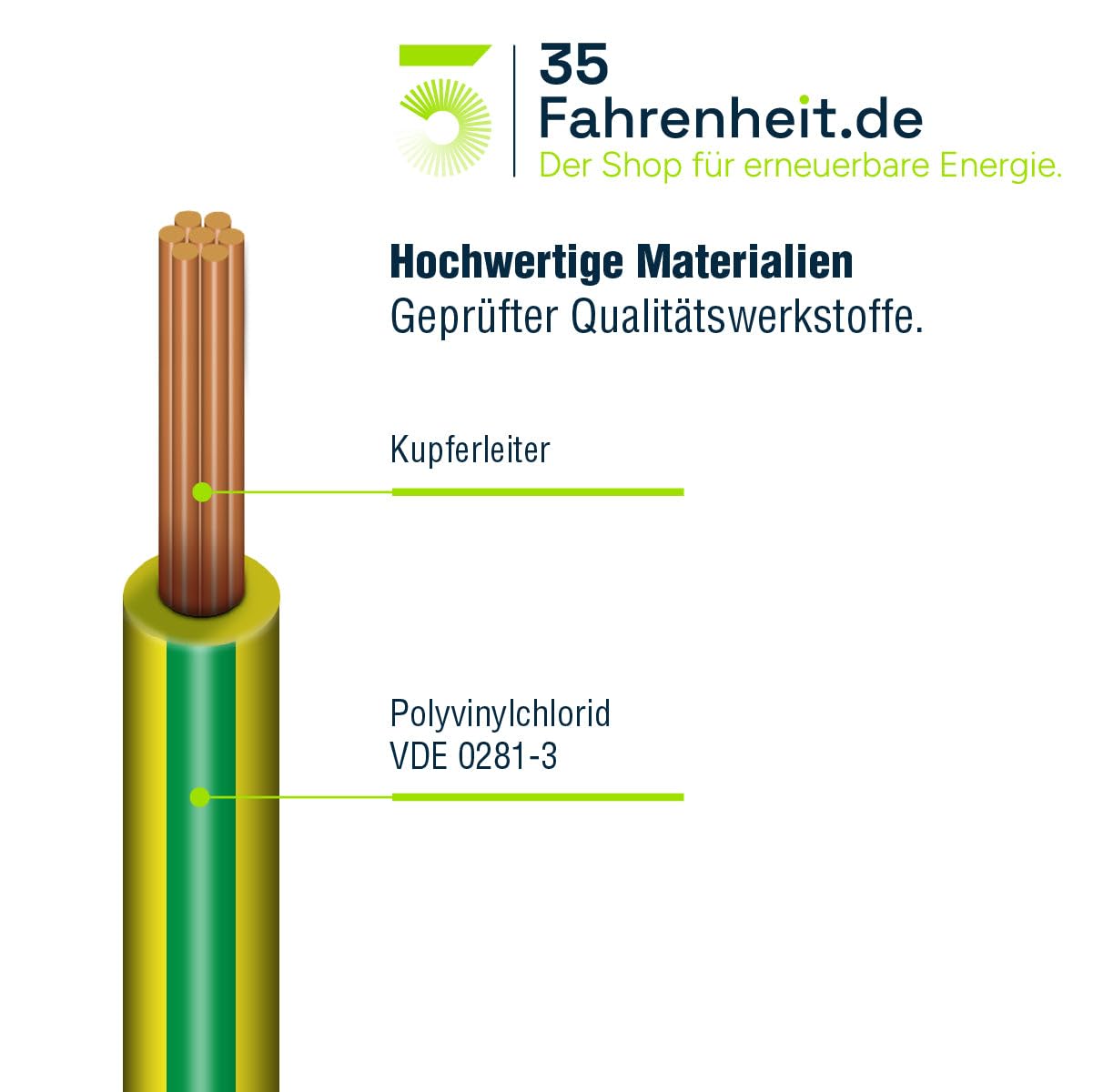 Câble de terre 15 m 6 mm² H07V-U - Câble en cuivre monoconducteur - BV Single Core - Haute capacité - 450/750 V - Certifié VDE - Pour mise à la terre, installation électrique, installations solaires