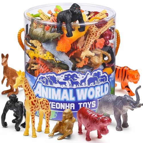 Yeonha Toys 60 Piece Mini Zoo Animal Toy with Gift Box,...